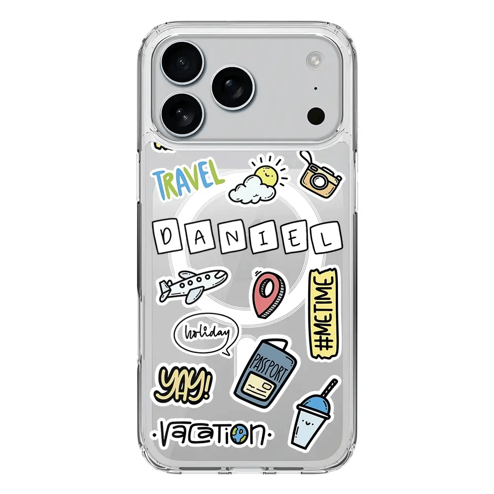 Personalized Name Travel Time Sticker, Phone Case